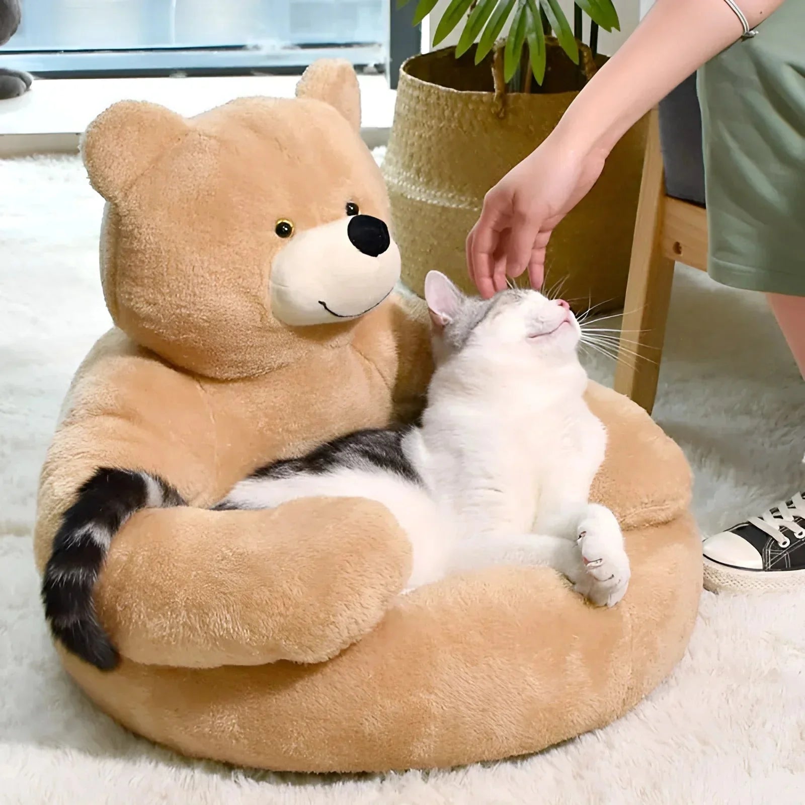Cozy Pet Pillow with Teddy Bear Design for Cats and Small Dogs – Plush Cushion, Removable Washable Cover, Non-Slip Bottom