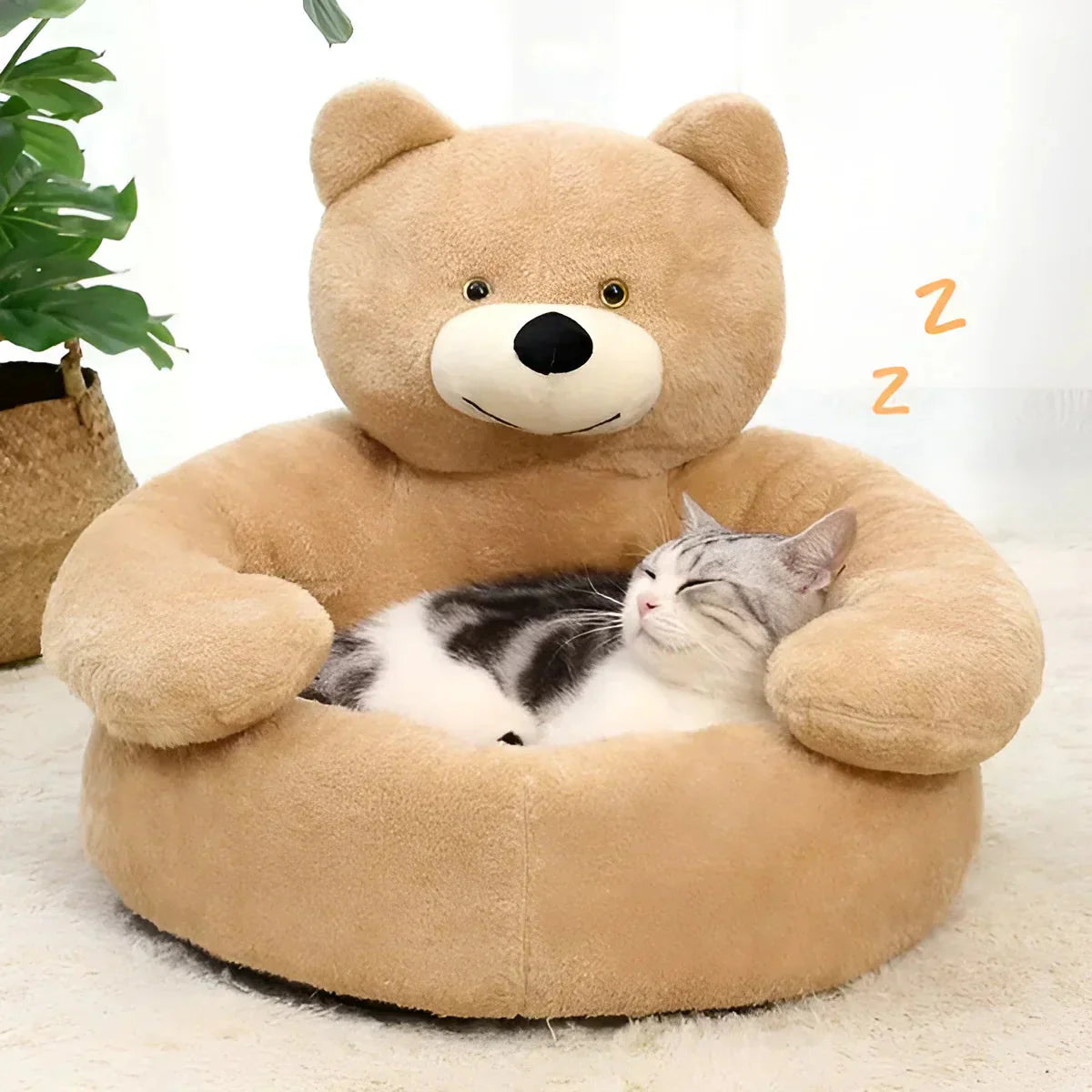 Cozy Pet Pillow with Teddy Bear Design for Cats and Small Dogs – Plush Cushion, Removable Washable Cover, Non-Slip Bottom
