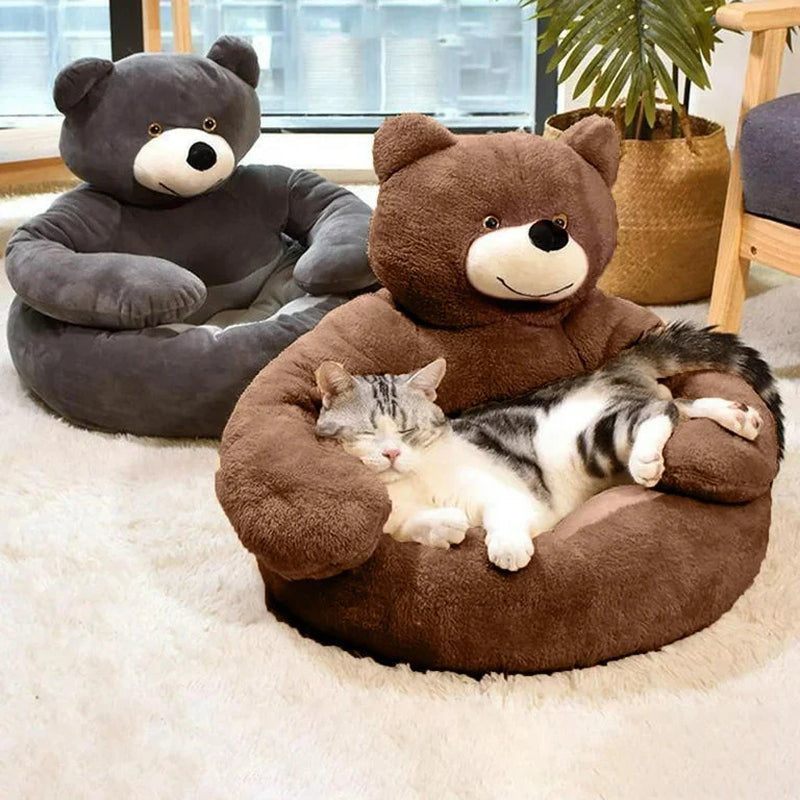 Cozy Pet Pillow with Teddy Bear Design for Cats and Small Dogs – Plush Cushion, Removable Washable Cover, Non-Slip Bottom